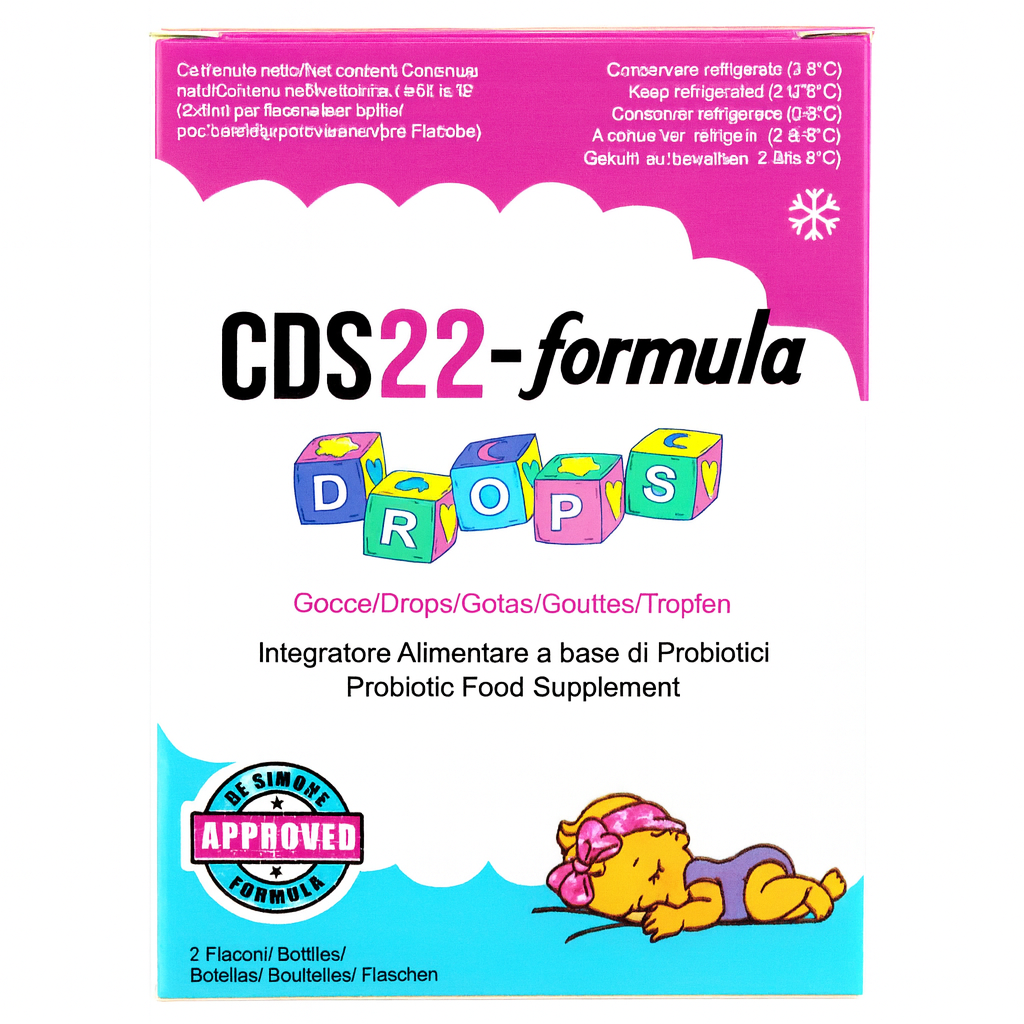 CDS22-formula packaging with colorful text and a cartoon character on a white background