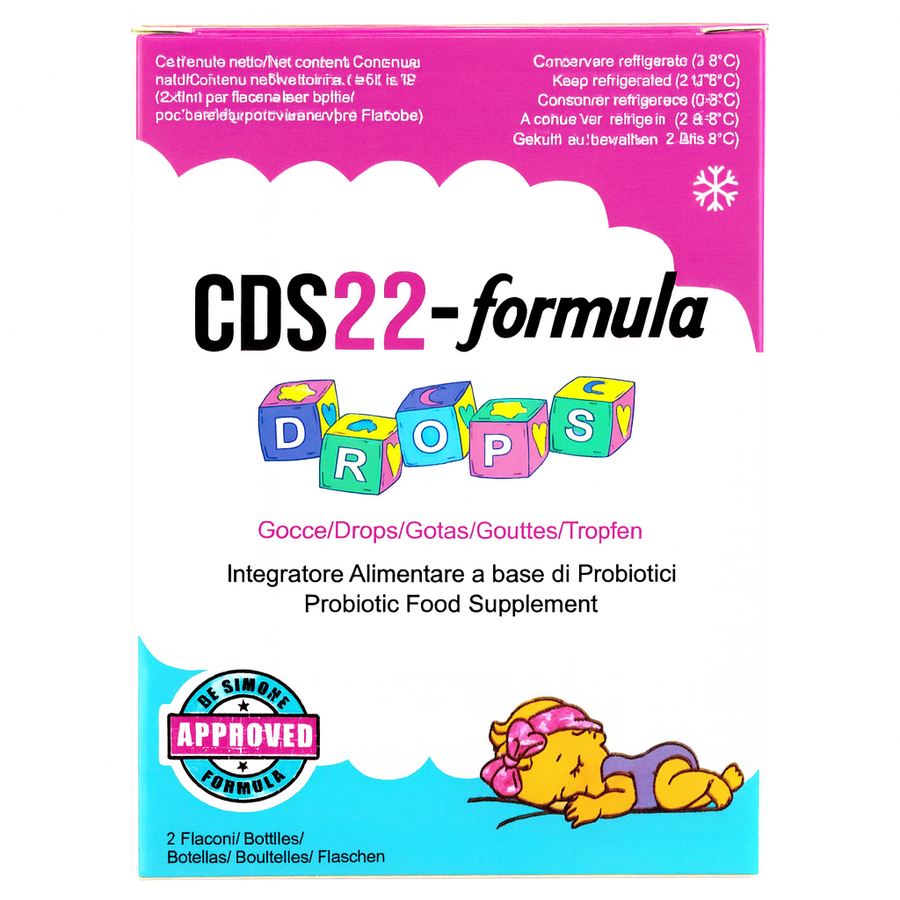 CDS22-formula packaging with colorful text and a cartoon character on a white background