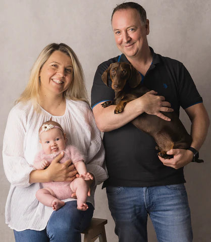 Probiotic.co.uk  About us with Darren Grant and his family, pictured with their baby and dog.